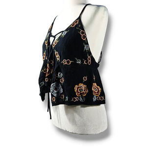 NWT Free People Florence Rose Embroidered Racerback Tank Top Sz. XS [0-2] Black